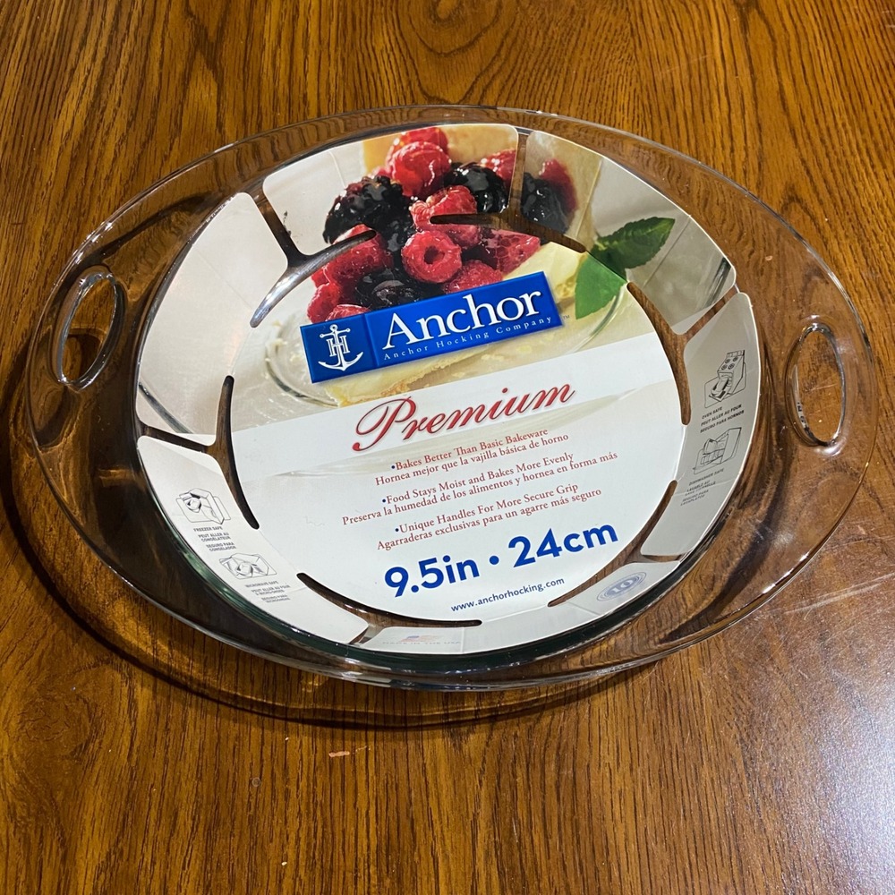 Anchor Hocking Premium 9.5in 24cm Glass Pie Dish with Handles CZ81997W7 USA Made